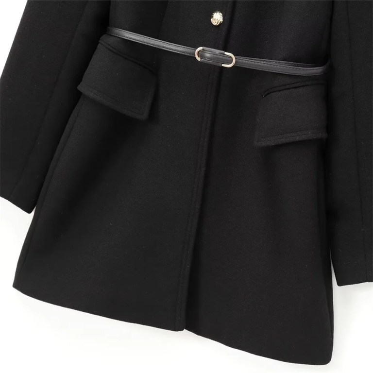 zach women's long sleeve breasted coat with waistband & stand up collar Zach Women\'s Long Sleeve Breasted Coat with Waistband & Stand-Up Collar 4