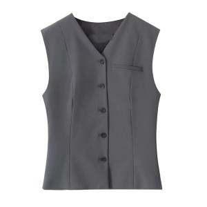 Zach Women\'s Solid Colour Slim Fit V-Neck Vest & Slit Midi Skirt Set