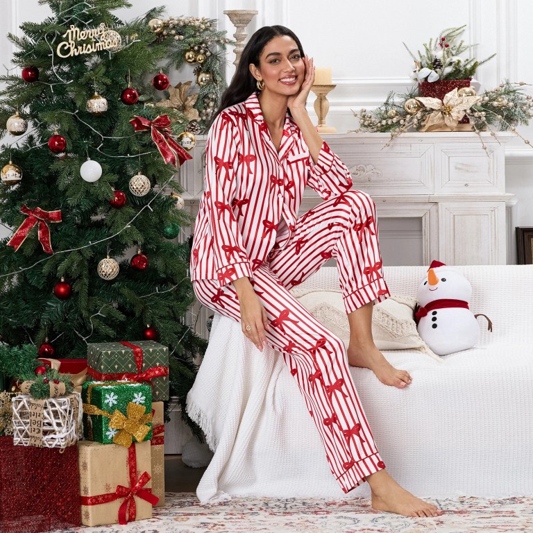 Women’s 2 Piece Christmas Pyjama Set Long Sleeve Stripes 3