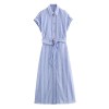 summer women's french light linen blend striped shirt dress Summer Women's French light linen blend striped shirt dress