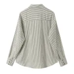 zach women's striped vertical single breasted long sleeve flip collar shirt Zach Women's Striped Vertical Single-Breasted Long Sleeve Flip Collar Shirt 2