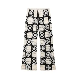 zach women's round neck sleeveless hook flower knitted tank top with high waist straight pants fashion set Zach Women's Round Neck Sleeveless Hook Flower Knitted Tank Top with High Waist Straight Pants Fashion Set 4