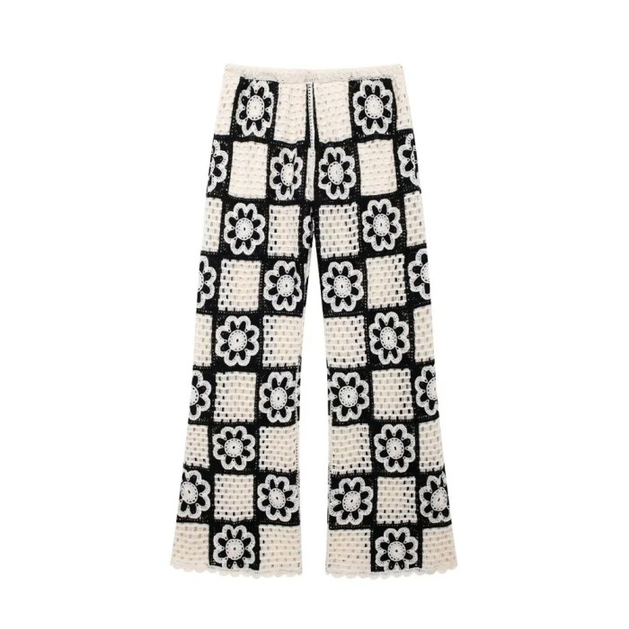 zach women's round neck sleeveless hook flower knitted tank top with high waist straight pants fashion set Zach Women's Round Neck Sleeveless Hook Flower Knitted Tank Top with High Waist Straight Pants Fashion Set 4