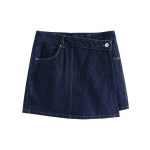 TRAF 2024 Women's Fashion Flip Pocket Decoration Short Flip Collar Slim fit denim Top + Asymmetric Denim Skirt 2 Piece Set 3