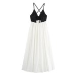 Zach Women's Sleeveless Bareback Midi Dress with Contrast Splicing 2