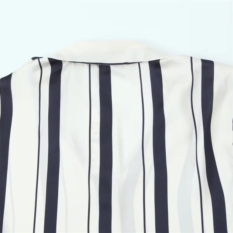 Zach Women's Casual Loose Collar Long Sleeve Striped Silk Texture Shirt 5