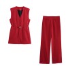 zach women's split design tank top & waist belted flared pants set Zach Women's Split Design Tank Top & Waist-Belted Flared Pants Set 2