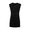 Zach Women's Slim Fit Solid Color Pleated Dress with Shoulder Pads 2