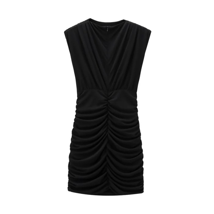 Zach Women's Slim Fit Solid Color Pleated Dress with Shoulder Pads 2