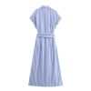 summer women's french light linen blend striped shirt dress Summer Women's French light linen blend striped shirt dress 2