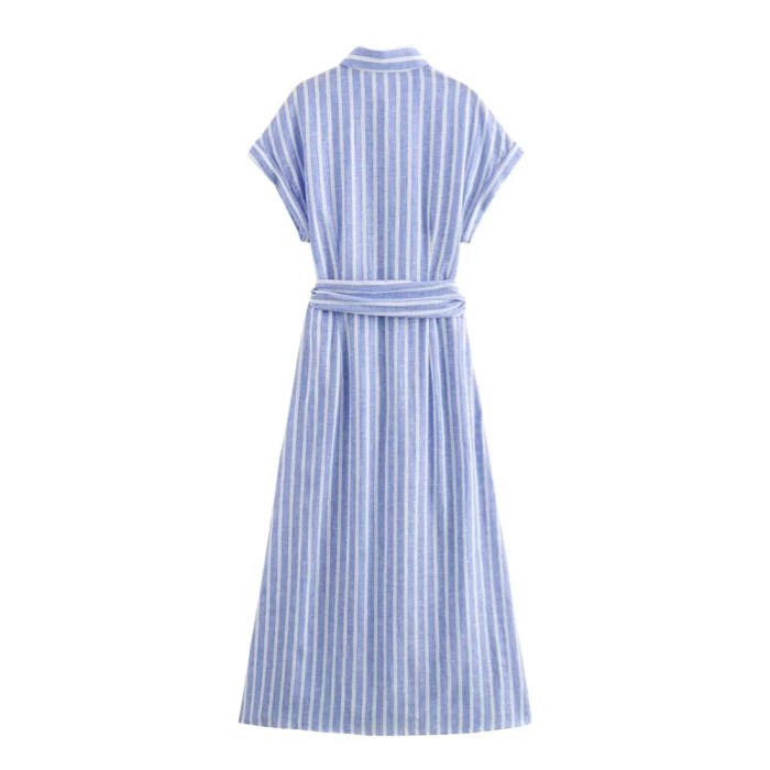 summer women's french light linen blend striped shirt dress Summer Women's French light linen blend striped shirt dress 2