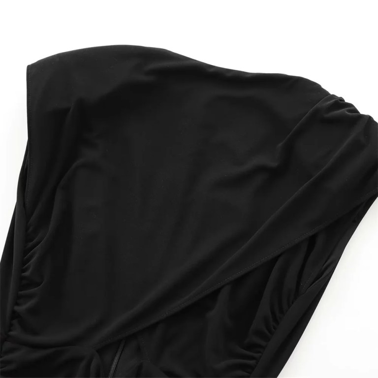 Zach Women's Slim Fit Solid Color Pleated Dress with Shoulder Pads 3