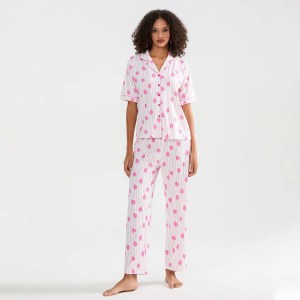 Women's 2 Piece Strawberry Striped Loungewear Pjs Set 3
