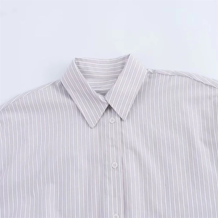 zach women's striped poplin long sleeve loose casual shirt Zach Women's Striped Poplin Long Sleeve Loose Casual Shirt 3