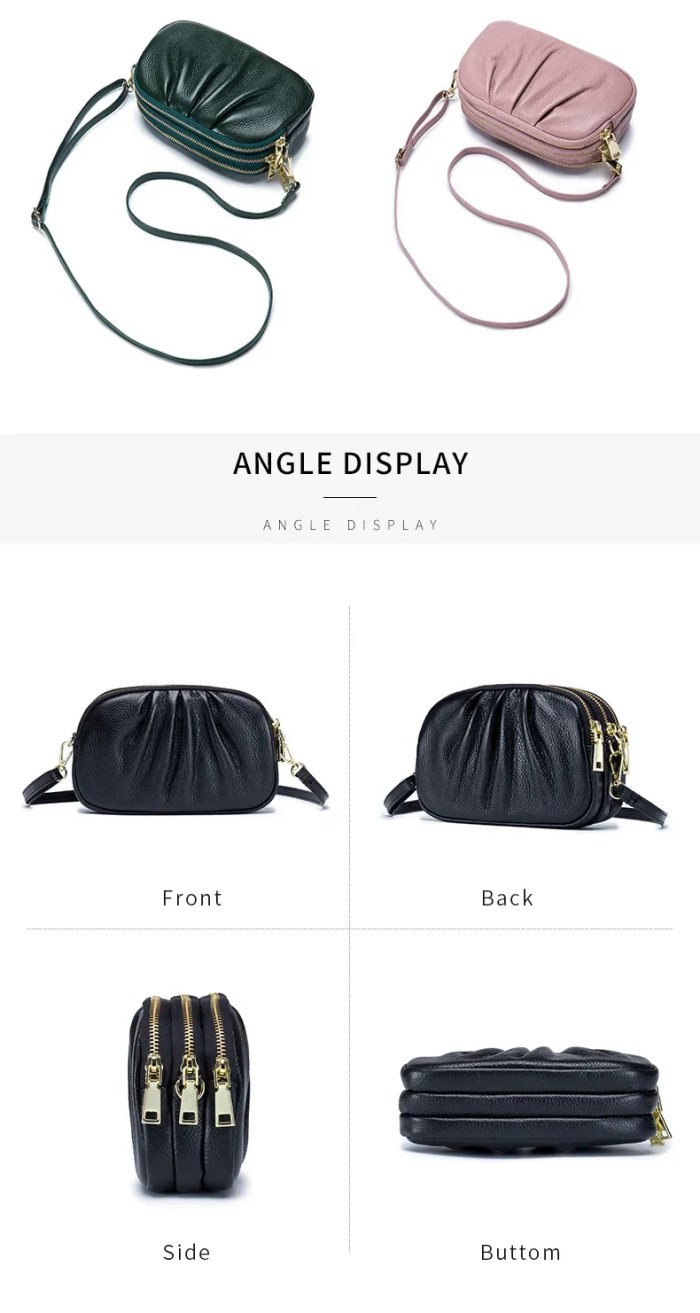 women's genuine leather phone wallet triple zipper shoulder bag & clutch Women's Genuine Leather Phone Wallet - Triple Zipper Shoulder Bag & Clutch 4