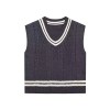 Zach Women's V-Neck Contrast Color Knitted Vest & High-Waist Pleated Skirt Set 5