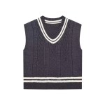 zach women's v neck contrast color knitted vest & high waist pleated skirt set Zach Women's V-Neck Contrast Color Knitted Vest & High-Waist Pleated Skirt Set 5