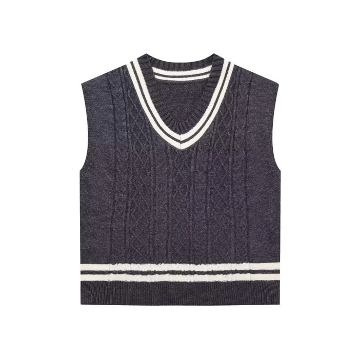 Zach Women's V-Neck Contrast Color Knitted Vest & High-Waist Pleated Skirt Set 5