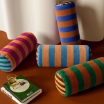 eclectic velvet long round retro stripe cushions Eclectic Velvet Long Round Retro Stripe Cushions 1