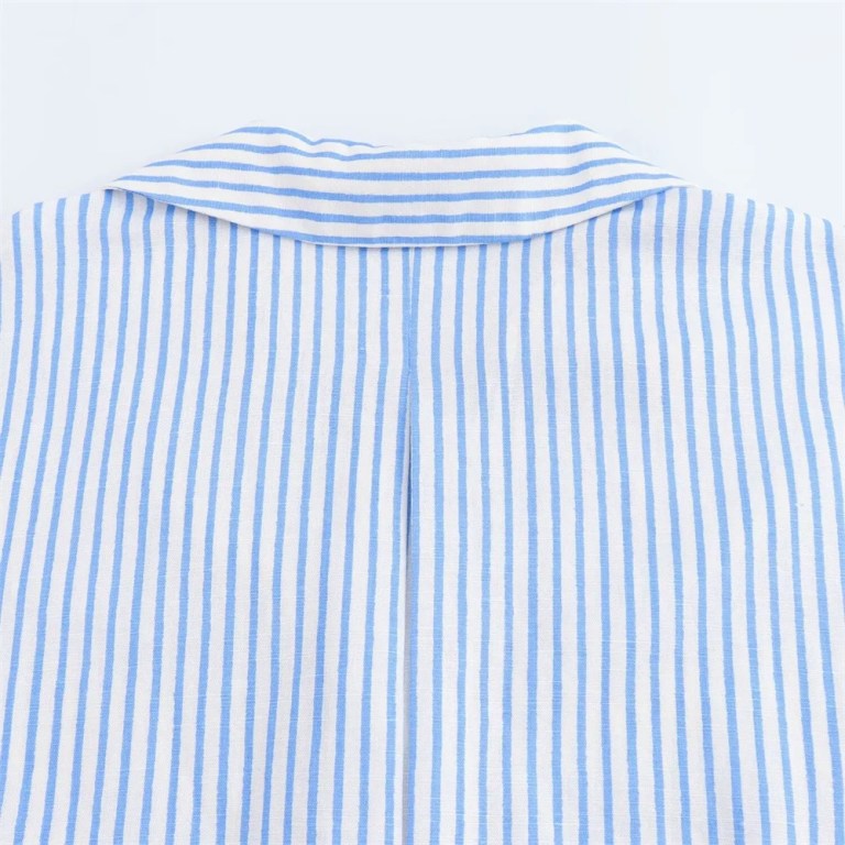 zach women's casual collar striped linen blended asymmetric shirt with wide sleeves Zach Women's Casual Collar Striped Linen Blended Asymmetric Shirt with Wide Sleeves 6