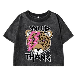 Wild Thank Tiger Women Washed Short Crop T Shirt 4