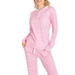 women's 2 piece striped pyjama sets long sleeve button round neck t shirt +drawstring waist pants Women's 2 Piece Striped Pyjama Sets Long Sleeve Button Round Neck T-shirt +Drawstring Waist Pants 6