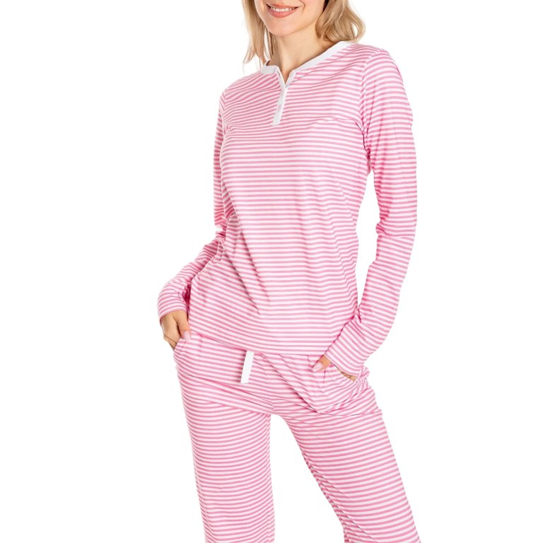 women's 2 piece striped pyjama sets long sleeve button round neck t shirt +drawstring waist pants Women's 2 Piece Striped Pyjama Sets Long Sleeve Button Round Neck T-shirt +Drawstring Waist Pants 6