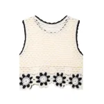 zach women's round neck sleeveless hook flower knitted tank top with high waist straight pants fashion set Zach Women's Round Neck Sleeveless Hook Flower Knitted Tank Top with High Waist Straight Pants Fashion Set 3