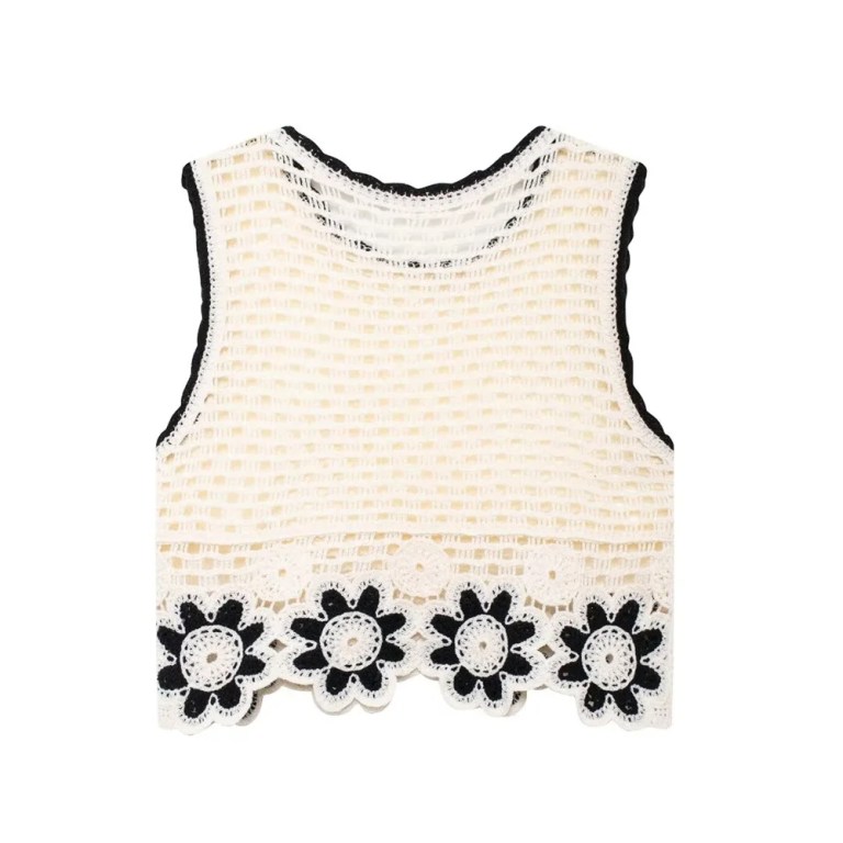 zach women's round neck sleeveless hook flower knitted tank top with high waist straight pants fashion set Zach Women's Round Neck Sleeveless Hook Flower Knitted Tank Top with High Waist Straight Pants Fashion Set 3