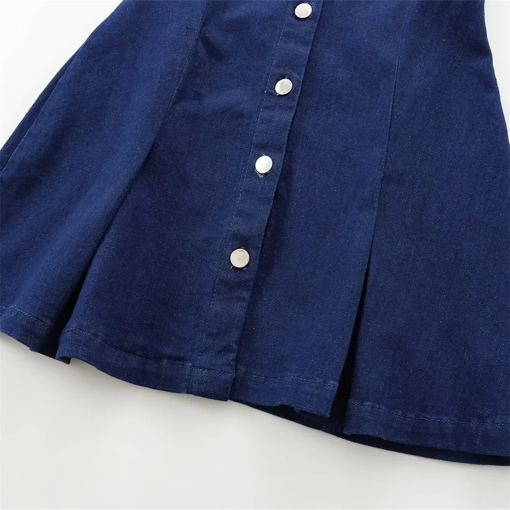 Zach Women's Slim Fit Lapel Short Sleeve Pleated A-Line Denim Mini Dress 4
