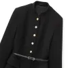 Zach Women\'s Long Sleeve Breasted Coat with Waistband & Stand-Up Collar 3