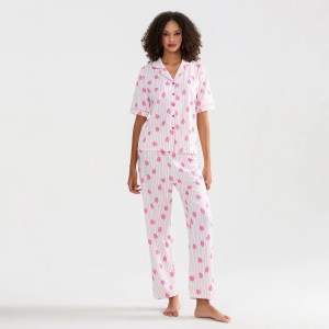 Women's 2 Piece Strawberry Striped Loungewear Pjs Set 4