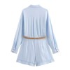 zach women's retro flip collar long sleeve jumpsuit with belt buckle Zach Women's Retro Flip Collar Long Sleeve Jumpsuit with Belt Buckle 2