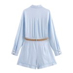 zach women's retro flip collar long sleeve jumpsuit with belt buckle Zach Women's Retro Flip Collar Long Sleeve Jumpsuit with Belt Buckle 2