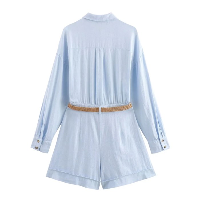 zach women's retro flip collar long sleeve jumpsuit with belt buckle Zach Women's Retro Flip Collar Long Sleeve Jumpsuit with Belt Buckle 2
