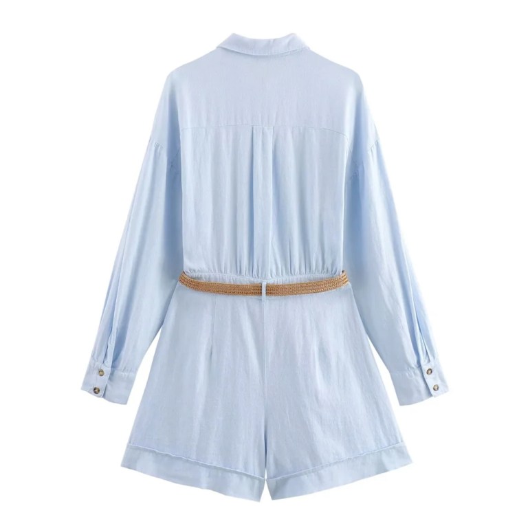 zach women's retro flip collar long sleeve jumpsuit with belt buckle Zach Women's Retro Flip Collar Long Sleeve Jumpsuit with Belt Buckle 2