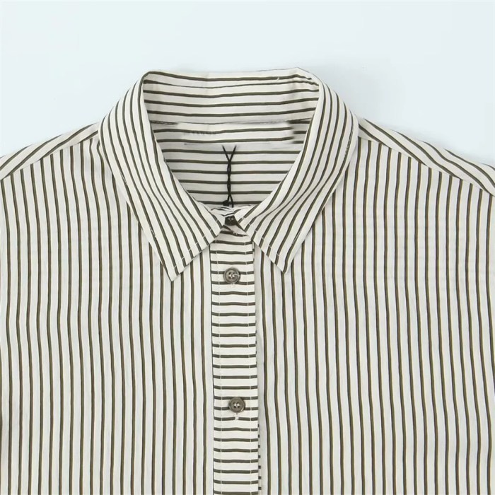 Zach Women's Striped Vertical Single-Breasted Long Sleeve Flip Collar Shirt 3
