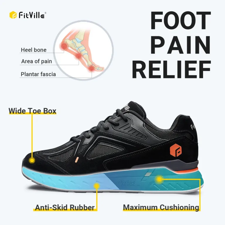 FitVille Men's Walking Shoes Extra Wide Lightweight Sneakers for Flat Feet Arch Fit Heel Pain Relief Non-Slip Running Shoes 6