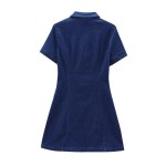 Zach Women's Slim Fit Lapel Short Sleeve Pleated A-Line Denim Mini Dress 2