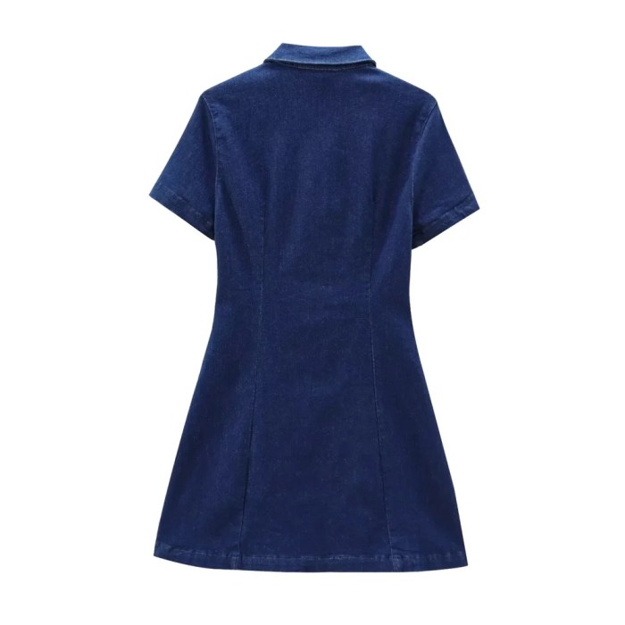 zach women's slim fit lapel short sleeve pleated a line denim mini dress Zach Women's Slim Fit Lapel Short Sleeve Pleated A-Line Denim Mini Dress 2