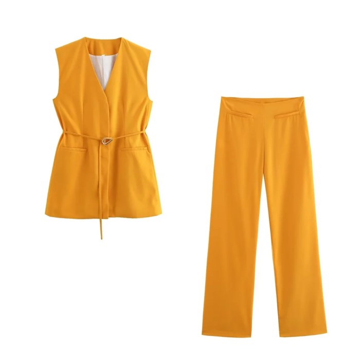 zach women's split design tank top & waist belted flared pants set Zach Women's Split Design Tank Top & Waist-Belted Flared Pants Set