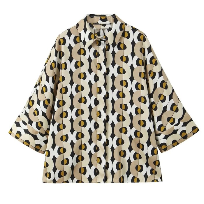 Zach Women's Fashion Versatile Printed Long Sleeve Collar Shirt with Loose High Waist Pants Casual Set