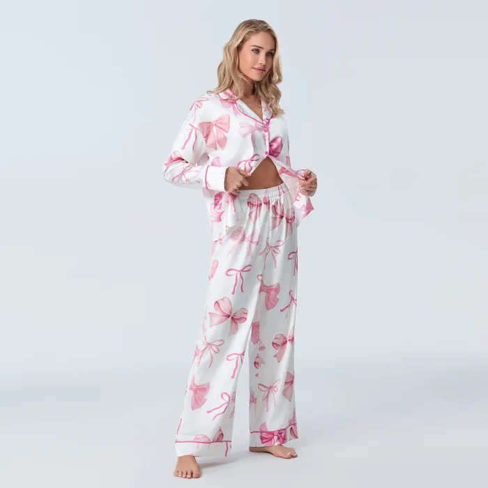 women's 2 piece bow all over loungewear pjs set Women's 2 Piece Bow All-over Loungewear Pjs Set 2
