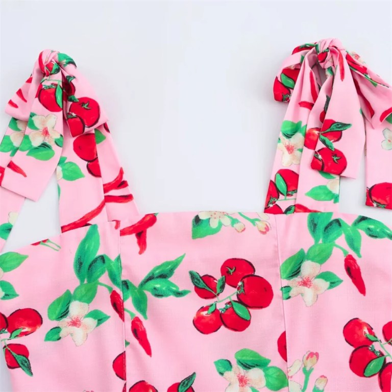 zach women's one shoulder cherry print mini dress with bow strap Zach Women's One-Shoulder Cherry Print Mini Dress with Bow Strap 3