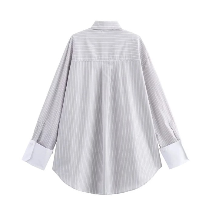 zach women's striped poplin long sleeve loose casual shirt Zach Women's Striped Poplin Long Sleeve Loose Casual Shirt 2
