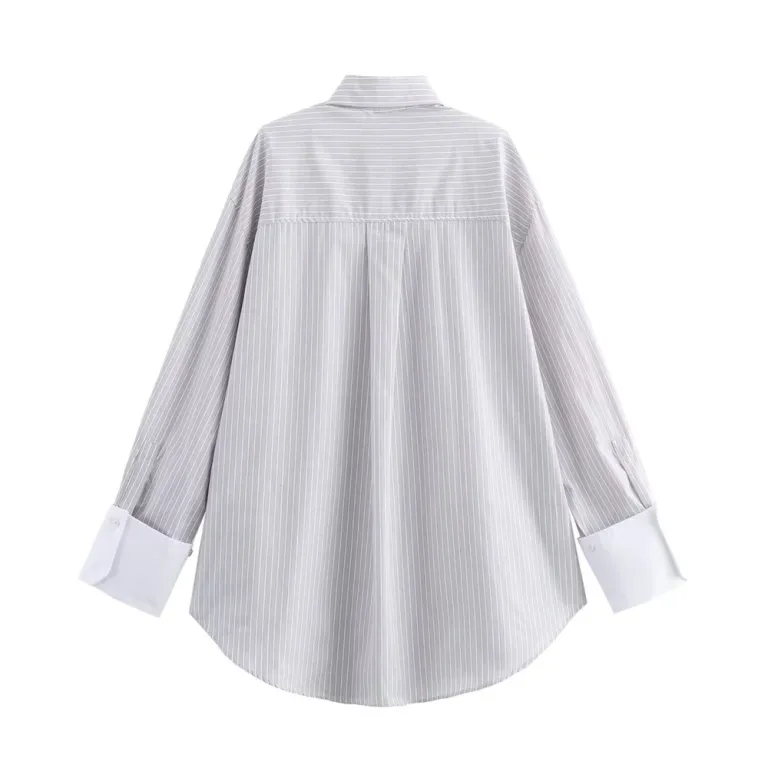 zach women's striped poplin long sleeve loose casual shirt Zach Women's Striped Poplin Long Sleeve Loose Casual Shirt 2