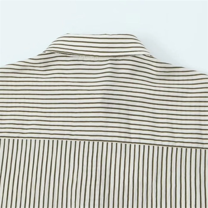 Zach Women's Striped Vertical Single-Breasted Long Sleeve Flip Collar Shirt 5