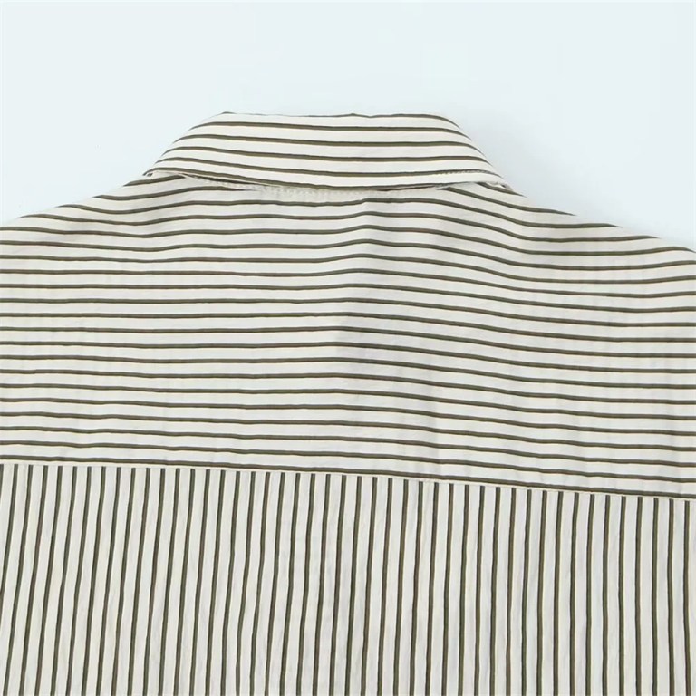 zach women's striped vertical single breasted long sleeve flip collar shirt Zach Women's Striped Vertical Single-Breasted Long Sleeve Flip Collar Shirt 5