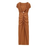 Zach Women\'s Backless Pleated Slit Mid-Length Short Sleeve Dress 2