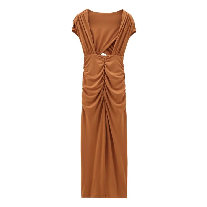 zach women's backless pleated slit mid length short sleeve dress Zach Women\'s Backless Pleated Slit Mid-Length Short Sleeve Dress 2